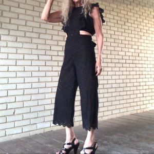 Blue Blush Black Eyelet Cutout Jumpsuit.